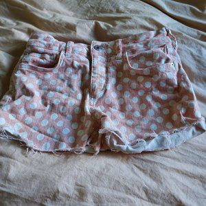 Anthropologie pink polka dot jean shorts